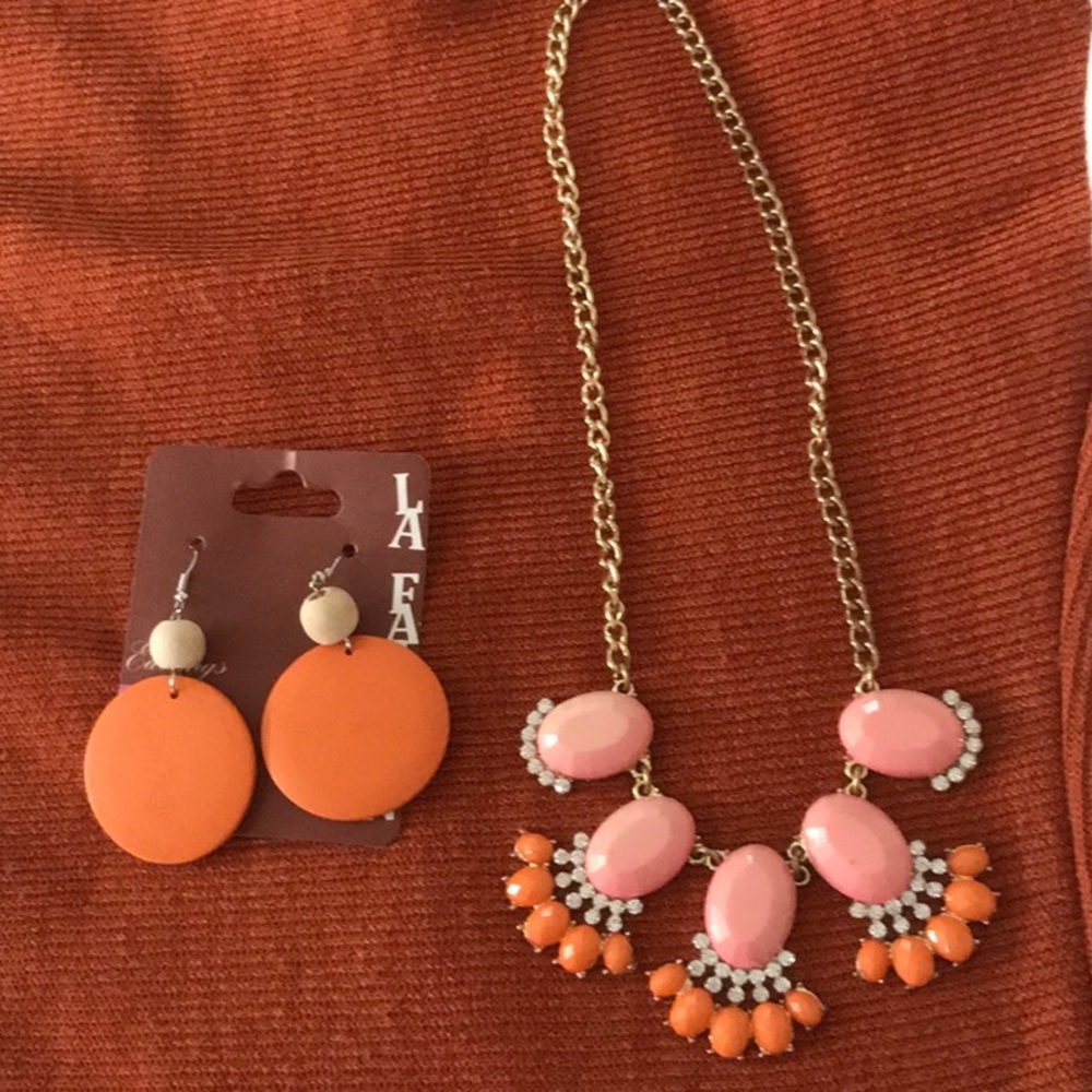 Vibrant Orange and Pink Statement Jewelry Set